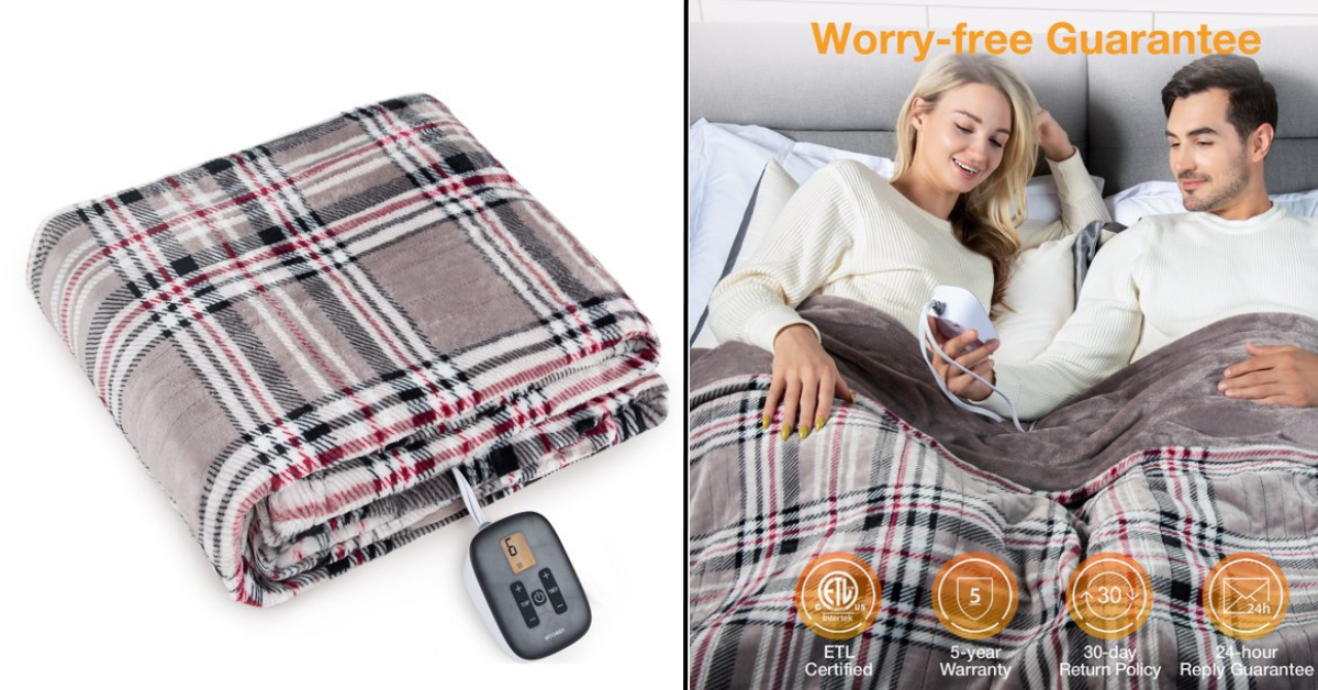 WOOMER [5 Year Warranty] Electric Heated Throw Blanket, Soft